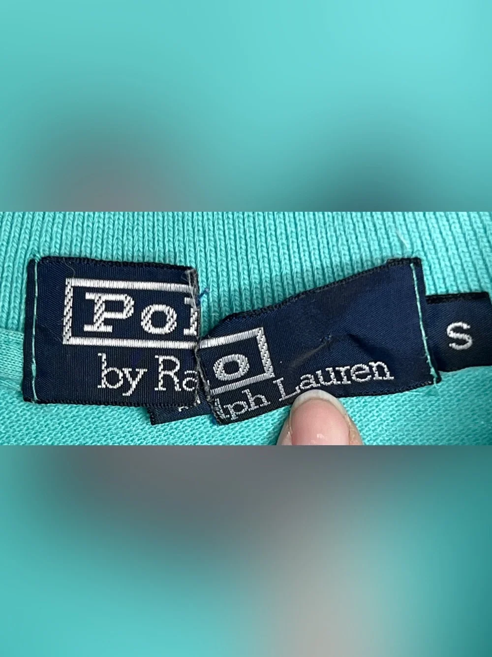 Vintage Polo Ralph Lauren USA Made Turquoise Green Cotton Polo Shirt Small Flaw